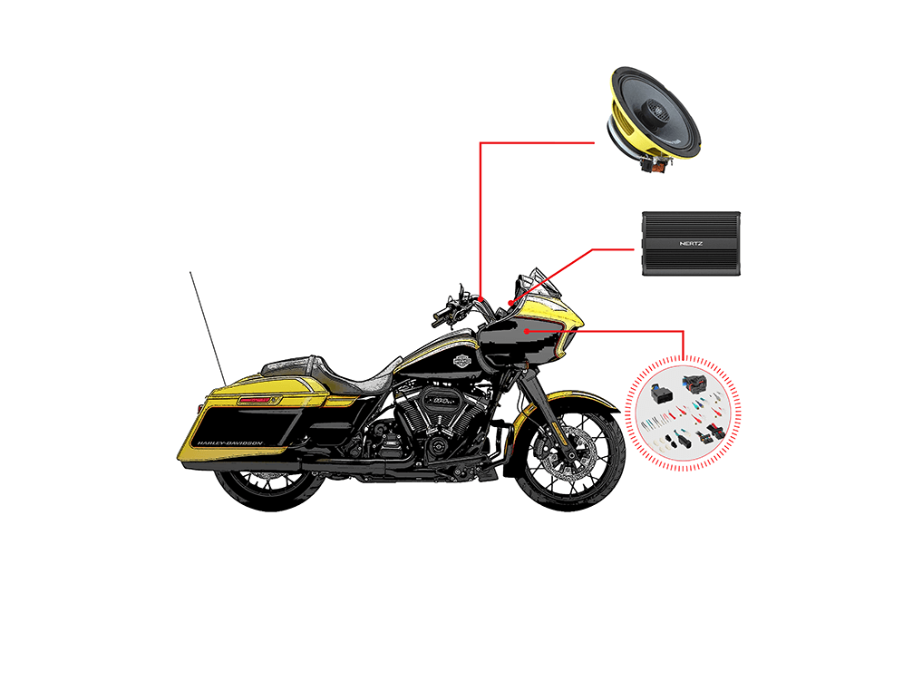 Zestaw Audio do motocykla Harley Davidson Road Glide 2014-2023 - 2 głośniki Ground Zero, wzmacniacz Hertz 600W